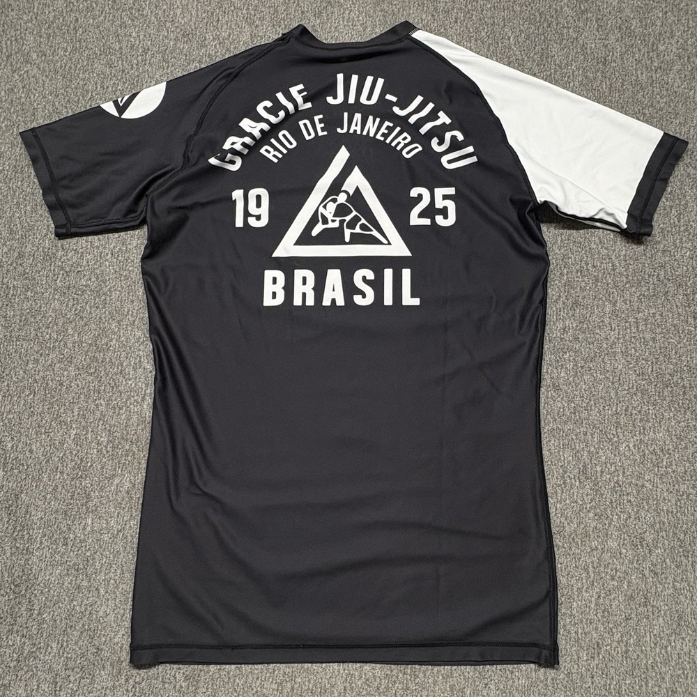 Gracie Jiu-Jitsu Shirt Mens L Black White Rash Guard Gym Training Brasil BJJ